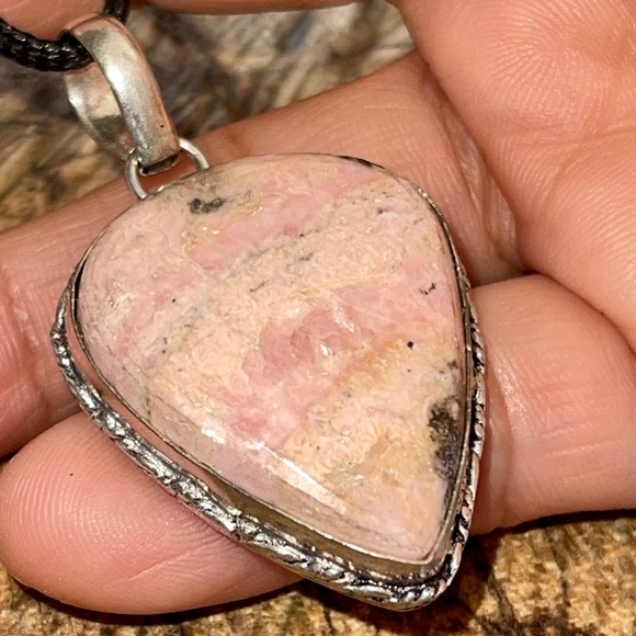 Teardrop Pink Rhodochrosite Pendant 1 7/8” - Picture 3 of 14